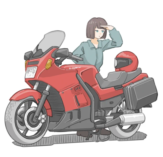 ツーリングの待ち合わせをしている同級生がなかなか来ない女子です。 (カワサキ 1000GTR)【再掲】 #バイクJK #イラスト