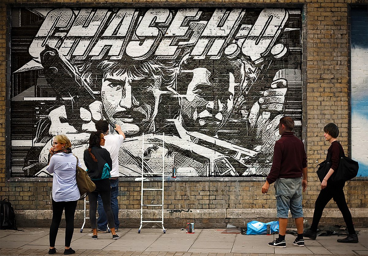 GaryArnott's tweet image. Black &amp;amp; white spray paint..✅
A big box of white chalks... ✅
An idea that felt good at the time... ✅
A best mate to help... ✅
A suitable sized space to work... ❌
Time... ❌
Energy... ❌

#ChaseHQ #Taito #StreetArt #Arcade #Artwork #Nostalgia #80s #Retrogaming #Retrogamer #Art