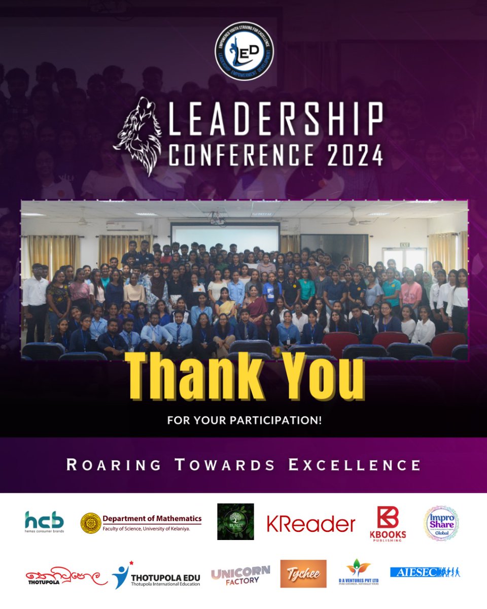 ledkln's tweet image. A Huge Thank You for Your Participation!

We are beyond grateful to everyone who joined the Leadership Conference 2024 organized by the LED KLN at the University of Kelaniya.

Your energy, passion, and commitment made this event truly unforgettable.

#ThankYou
#LC2024_LEDKLN
#UOK
