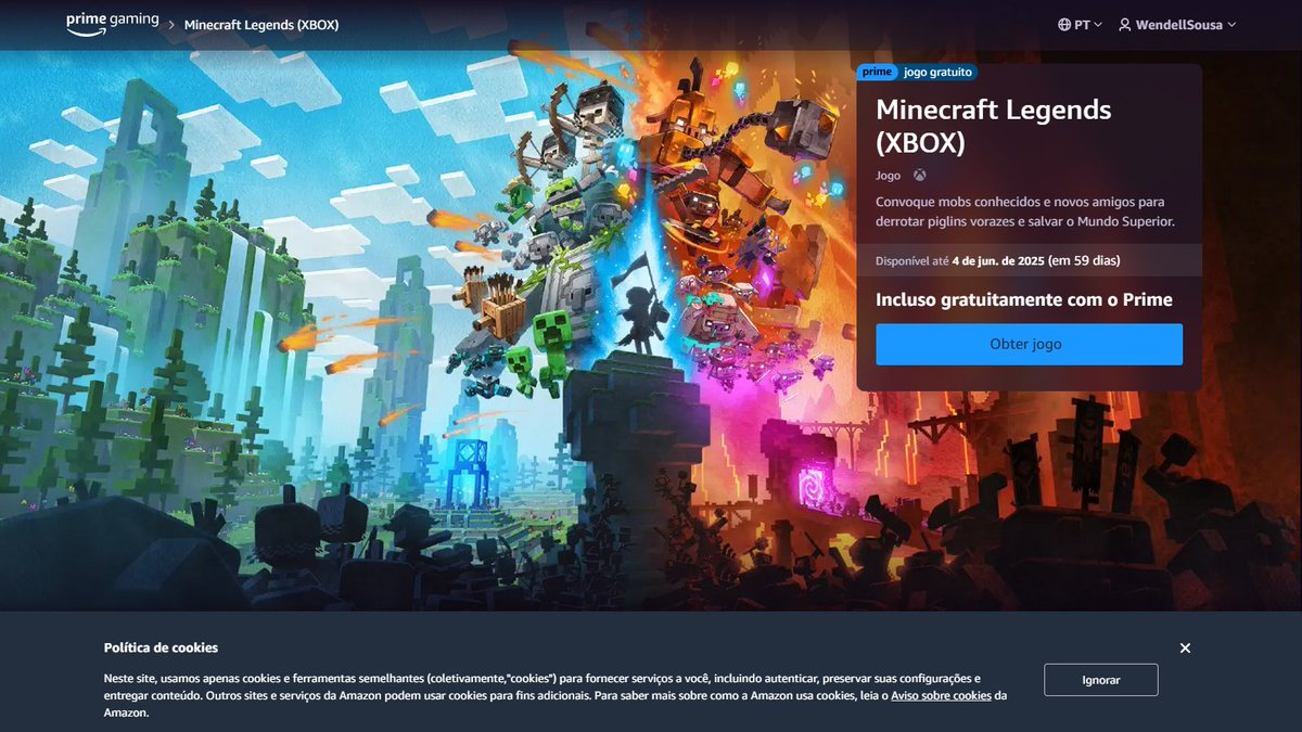 Amazon prime dando minecraft legends de graça kkkkkkkkkkkkk