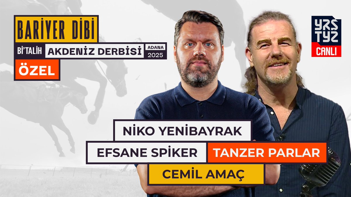 Yarıştayız (@yaristayiz) on Twitter photo Niko Yenibayrak moderatörlüğünde Cemil Amaç (<a href="/kacakat/">Cemil Amaç</a>) ve Tanzer Parlar (<a href="/ParlarTanzer/">Tanzer Parlar</a>) ile Bi'Talih Akdeniz Derbisi Özel yayınında buluşuyoruz! 🏇
Yarış öncesi son değerlendirmeler ve TANZER PARLAR'ın Bi'Talih Akdeniz Derbisi CANLI anlatımı için 16:00'da hazır olun!
İzlemek Niko Yenibayrak moderatörlüğünde Cemil Amaç (<a href="/kacakat/">Cemil Amaç</a>) ve Tanzer Parlar (<a href="/ParlarTanzer/">Tanzer Parlar</a>) ile Bi'Talih Akdeniz Derbisi Özel yayınında buluşuyoruz! 🏇
Yarış öncesi son değerlendirmeler ve TANZER PARLAR'ın Bi'Talih Akdeniz Derbisi CANLI anlatımı için 16:00'da hazır olun!
İzlemek