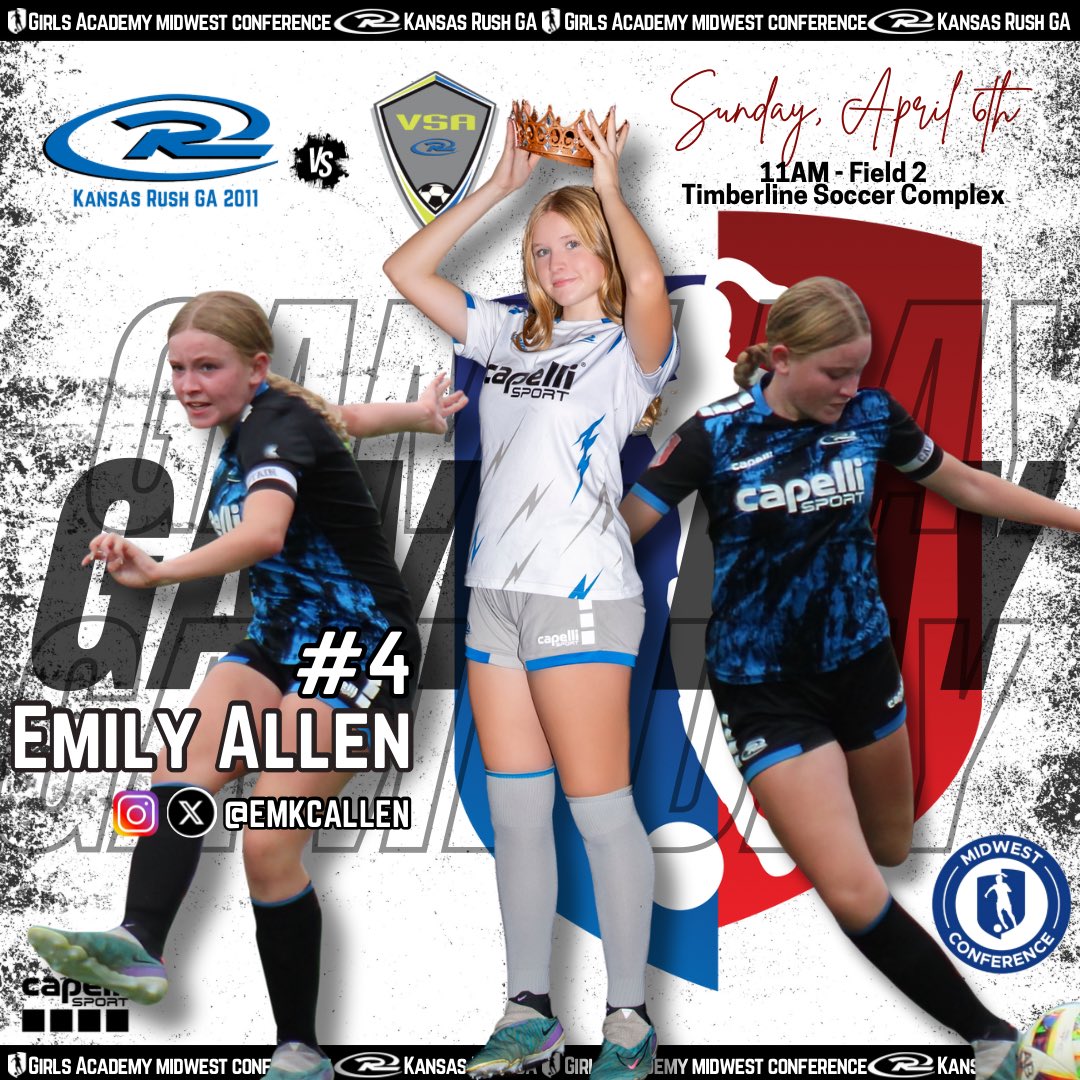 KS RUSH GA 2011 (@ksrushga2011) on Twitter photo It’s match day in Iowa as KS Rush GA 2011 takes on VSA at 11AM on Field 2 at VSA Timberline Soccer Complex! ⚽️💙
#4 Emily Allen and team are focused, fired up, and ready to bring the intensity. Day 2 is here — time to compete! 🔥
<a href="/EmKCAllen/">Emily Allen</a> <a href="/ImYouthSoccer/">ECNL/GA/Recruiting/College Soccer</a> <a href="/imwomenssoccer/">Scout Her Soccer</a> It’s match day in Iowa as KS Rush GA 2011 takes on VSA at 11AM on Field 2 at VSA Timberline Soccer Complex! ⚽️💙
#4 Emily Allen and team are focused, fired up, and ready to bring the intensity. Day 2 is here — time to compete! 🔥
<a href="/EmKCAllen/">Emily Allen</a> <a href="/ImYouthSoccer/">ECNL/GA/Recruiting/College Soccer</a> <a href="/imwomenssoccer/">Scout Her Soccer</a>