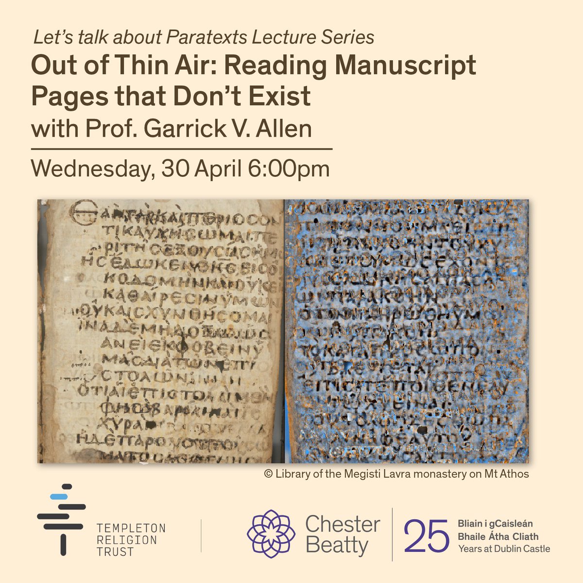 Chester Beatty (@cbl_dublin) on Twitter photo This lecture shows what happens when we leverage new technologies to work with old objects, focusing on one complex sixth-century copy of Paul's Letters. 🎟️FREE, no booking required for onsite attendance. Register for online viewing, via Zoom here: ow.ly/jvpu50Vqmb4 This lecture shows what happens when we leverage new technologies to work with old objects, focusing on one complex sixth-century copy of Paul's Letters. 🎟️FREE, no booking required for onsite attendance. Register for online viewing, via Zoom here: ow.ly/jvpu50Vqmb4