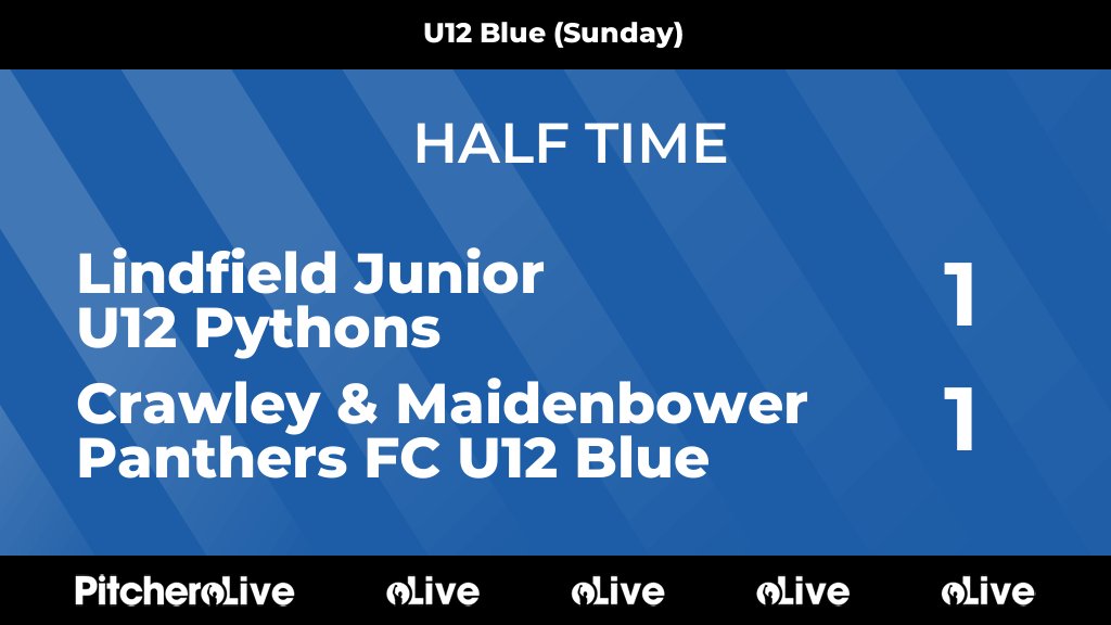 HALF TIME: Lindfield Junior U12 Pythons 1 - 1 Crawley &amp; Maidenbower Panthers FC U12 Blue

All square at half time in the U12 League Plate Final!!

#COYP
cmpanthersfc.com/teams/281981/m…