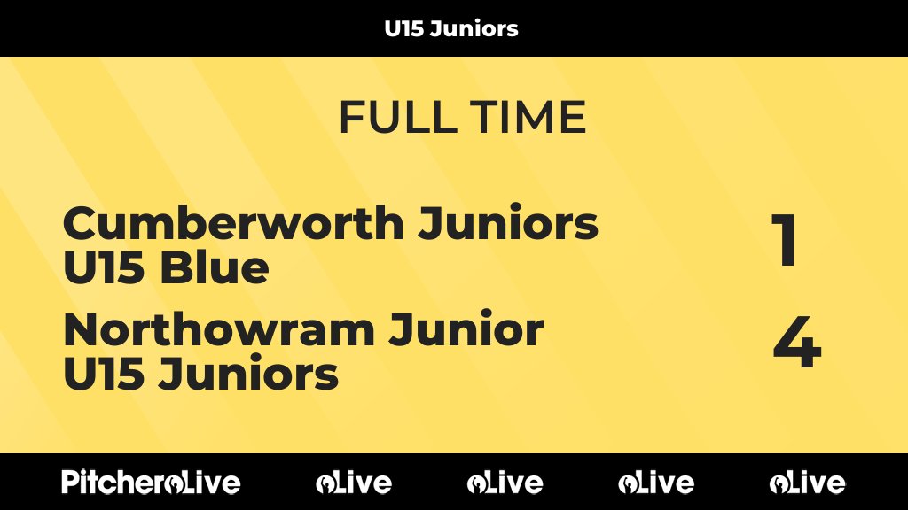 FULL TIME: Cumberworth Juniors U15 Blue 1 - 4 Northowram Junior U15 Juniors
#CUMNOR #Pitchero
njfc.co.uk/teams/153551/m…