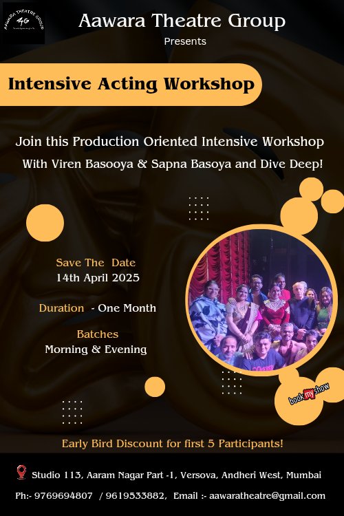virenbasoya's tweet photo. Intense Acting Workshop!
 
Unlock the actor within you through a power-packed, production-oriented workshop designed to challenge and transform your craft. 

Book your seats now!
https://t.co/JkQklpp46Y…

#actingworkshop
#theatre #acting #workshop #sapnabasoya  @virenbasoya https://t.co/6Qn556XDfd