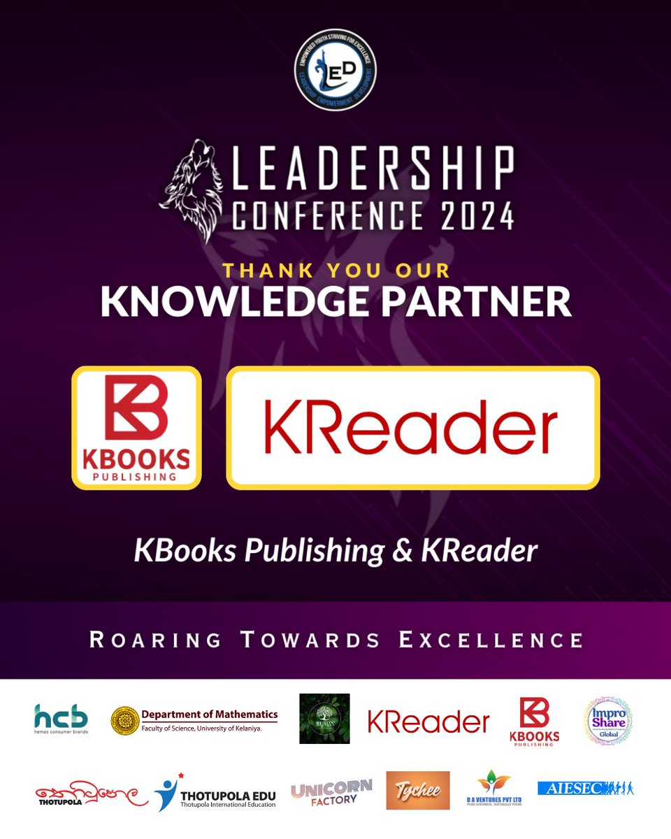 ledkln's tweet image. A Big Thank You to Our Knowledge Partner: KBooks Publishing &amp;amp; KReader!

We are extremely grateful to KBooks Publishing &amp;amp; KReader for supporting the Leadership Conference 2024 as our Knowledge Partner!

#KBooksPublishing
#KReader
#LC2024_LEDKLN
#UOK