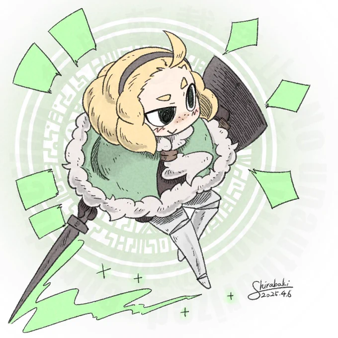 #MaidenAndSpell英雄ちゃん清書。後ろの魔法陣は細部がどうなってるのか把握できてないのでそれっぽく。 