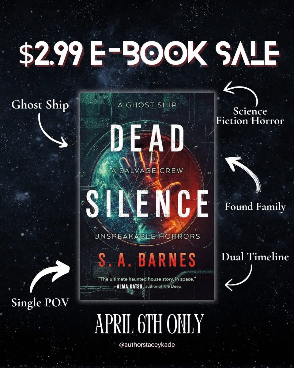 Calling all e-book readers! 🪐

Dead Silence is on sale on all e-book platforms for $2.99 TODAY ONLY for US and Canada readers. 

Catch up before Cold Eternity's release on Tuesday and get your copy now. Available wherever you buy books. 

#sabarnes #spacehorror  #ebooksale