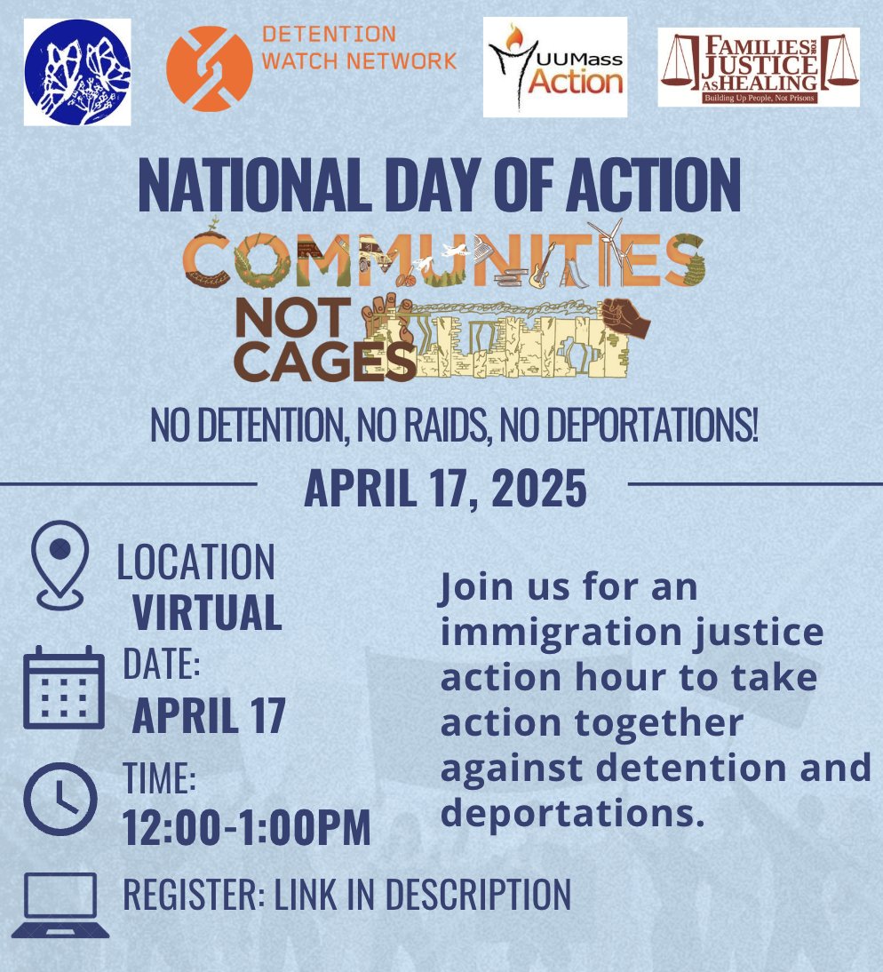 Join for an Action Hour where we will learn together about the Dignity Not Deportations bill, the Free Her Policy Platform and its importance to migrant justice, and take action together. Registration Link: us06web.zoom.us/meeting/regist…