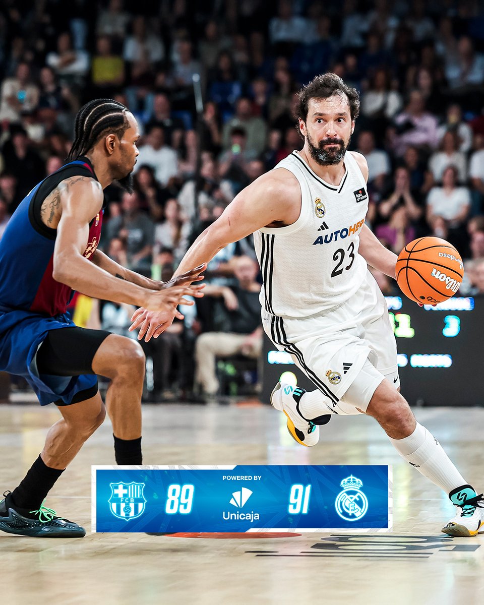 🏁 FP: <a href="/FCBbasket/">Barça Basket</a> 89 - 91 <a href="/RMBaloncesto/">Real Madrid Basket</a>
<a href="/UnicajaBanco/">Unicaja</a>