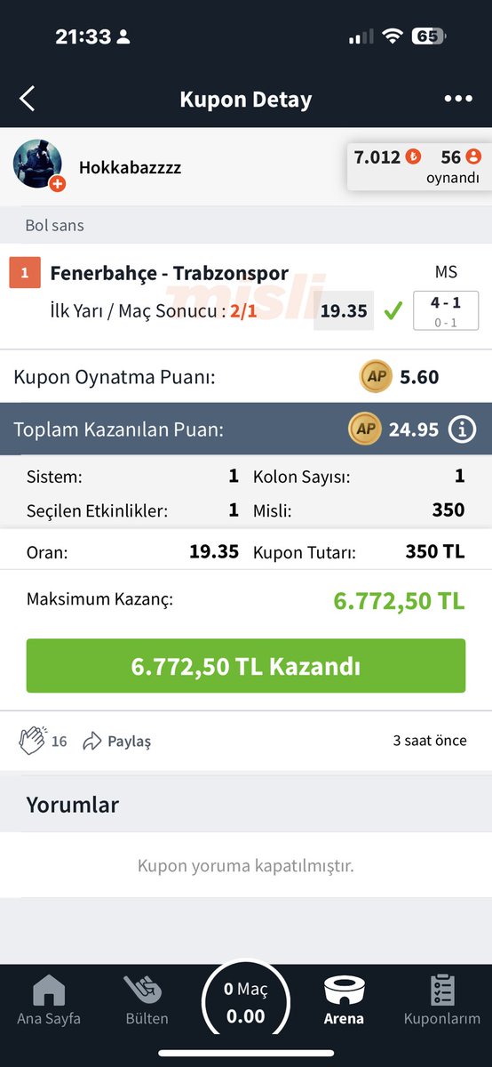 Fenerbahçe came from behind and won. I told you🤷‍♂️

#htft #Prediction #tipster #betting #illusionist
