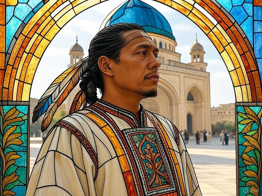 A pagan football player in front of the Grand Mosque