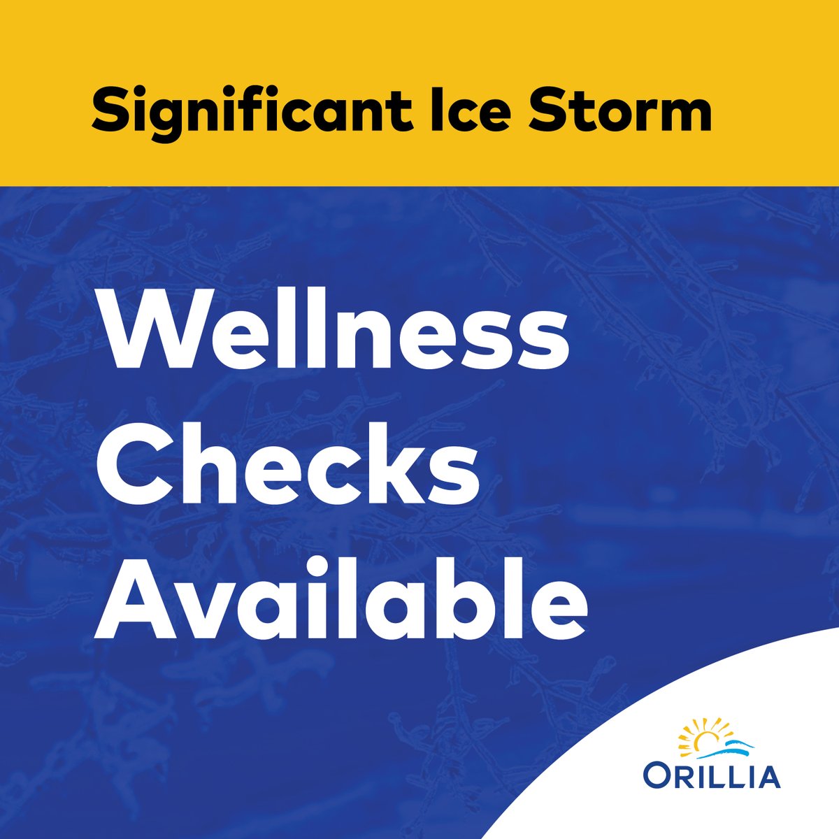 The City of #Orillia is providing wellness checks for those impacted by the ice storm.
If you or someone you know may need support, please call 211 to request a check-in.
Let’s continue to look out for one another, Orillia.