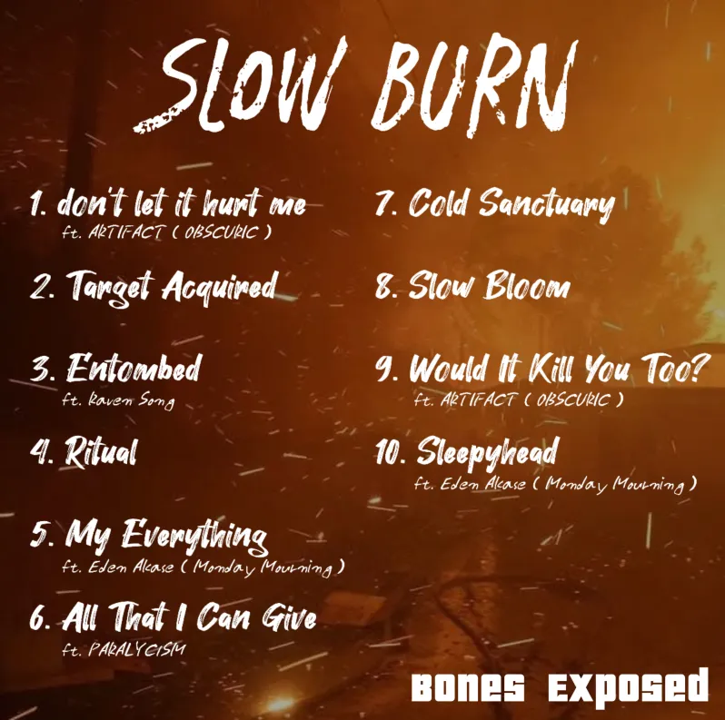 ㅤ

ㅤ⌌ ⁣　　　　　　
   ⁣　ㅤ　 “BONES EXPOSED” ⁣
　ㅤ　   New Album Release 
 ⁣　ㅤ　 ⁣　ㅤ    ⁖⁛ 4.20

⁣ㅤㅤㅤㅤㅤ　Slow Burn ⁣
　　　ㅤ　　　　　　ㅤ　　 ⁣   ⌏
ㅤ
ㅤㅤ