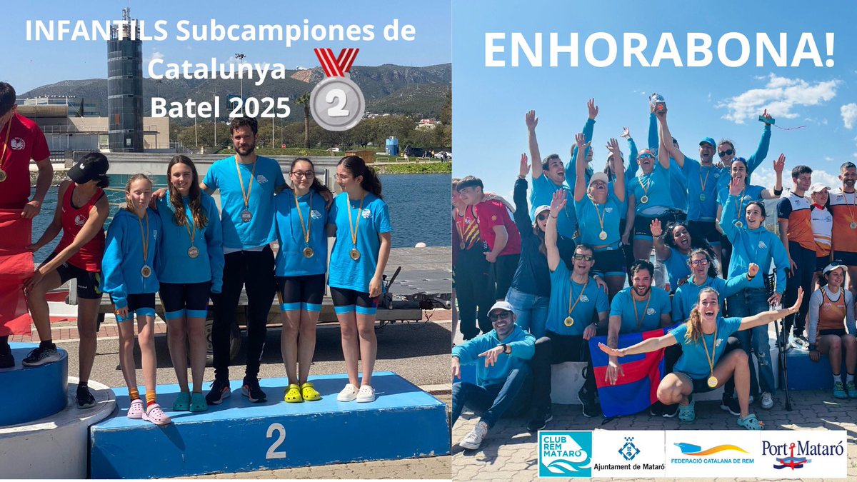 Batel 2025 🏆Campiones i Campions de CATALUNYA en categoria Absoluta i Subcampiones en categoria Infantil! 
Enhorabona al Club Rem Mataró que continuen imparables!
Moltes felicitats per la bona feina, esforç i compromís! 
ABSF 🥇ABSM 🥇INFANTIL 🥈