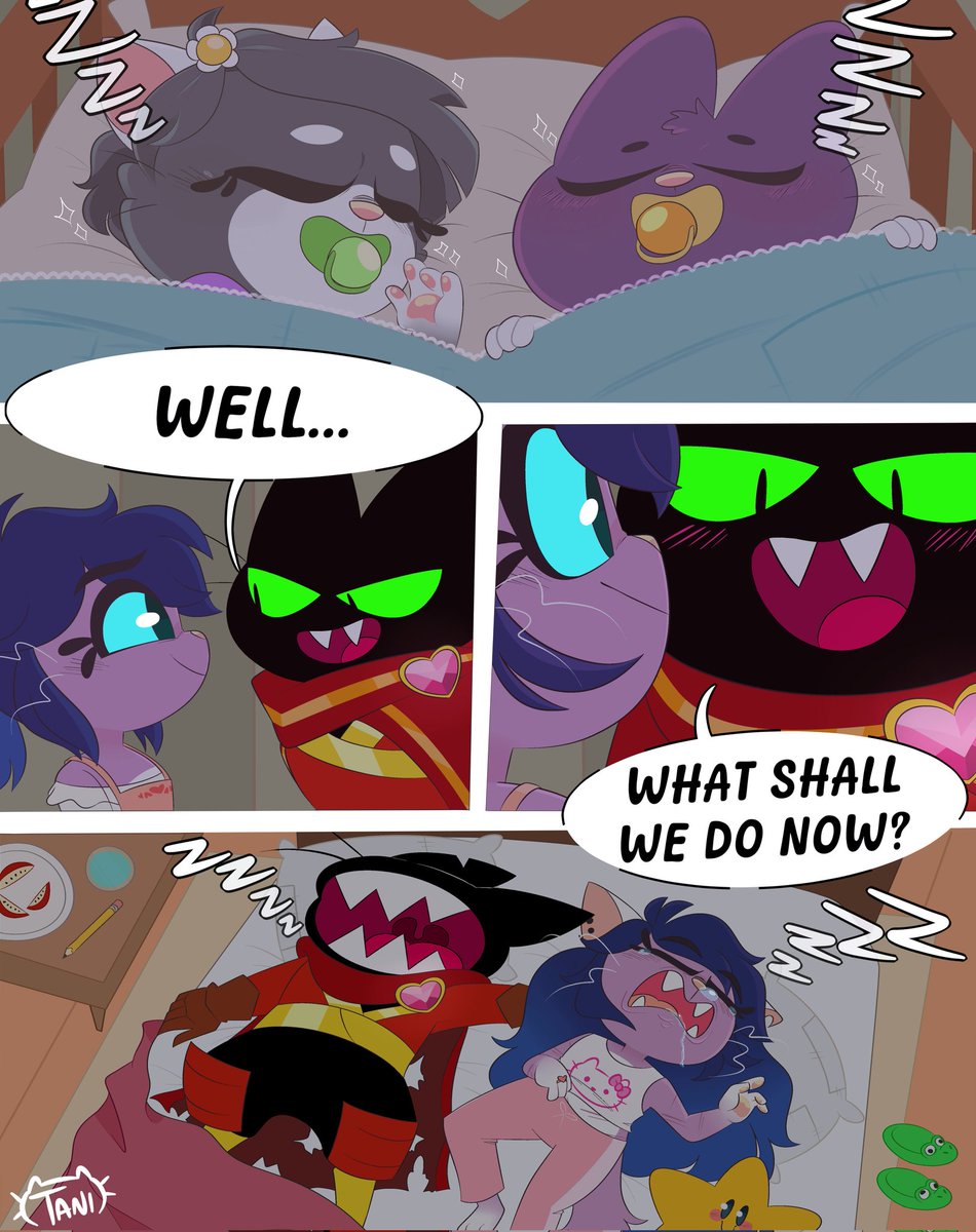 From hero to father ♥️

I thought it was cute to draw the kids when they were babies (and it's been a while since I drew them) &lt;3

Oh yeah, based on Shrek third! 💚

#oxcanon #selfship #selfshipping #maomao #maomaoheroesofpureheart #comic #AU #artist #oc