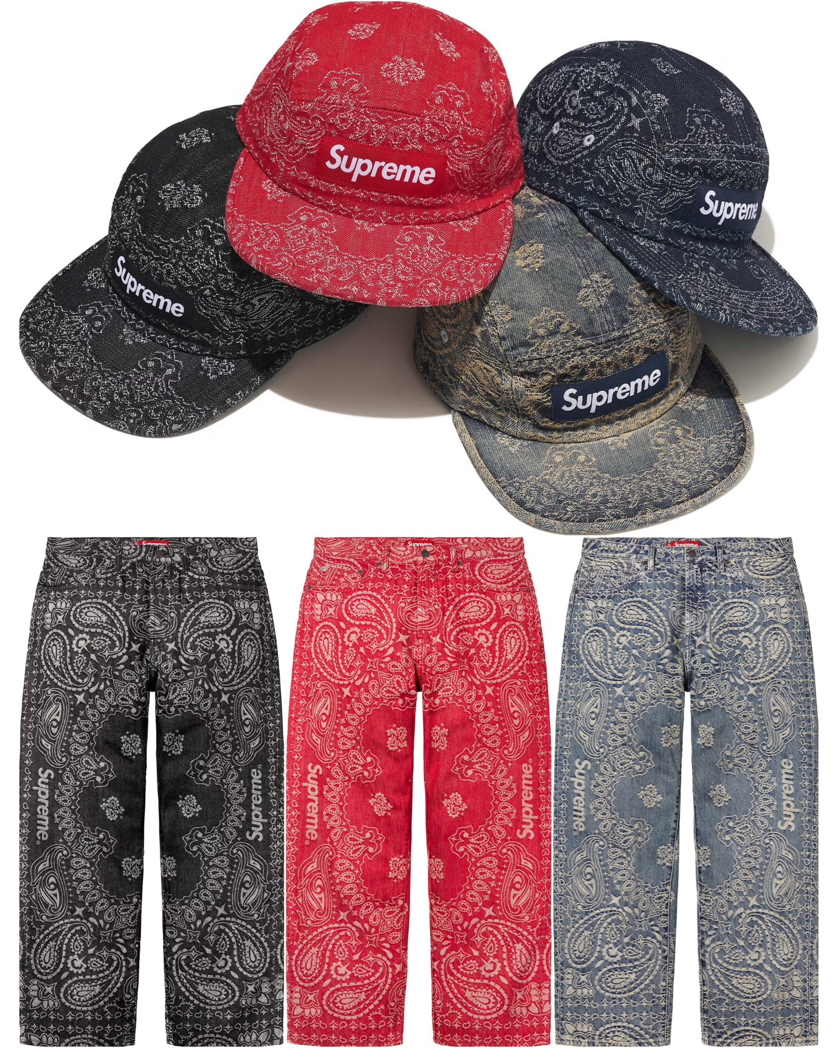 Supreme Bandana Jacquard Denim Camp Cap (SS25) - $58
