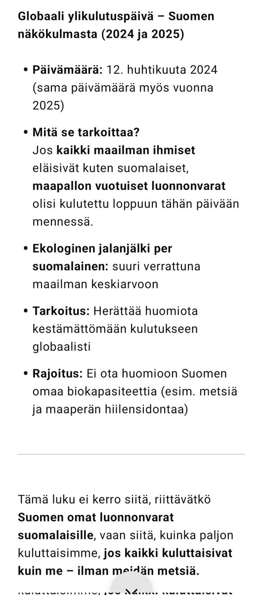 Vuoden 2019 tiedoilla, jotka ovat viimeisimmät mitä löysin, voidaan määritellä ylikulutuspäivä monellakin tapaa. Tekoäly auttoi laskemaan kahdella eri tavalla. 
#ekologinenylikulutuspäivä
#ylikulutuspäivä