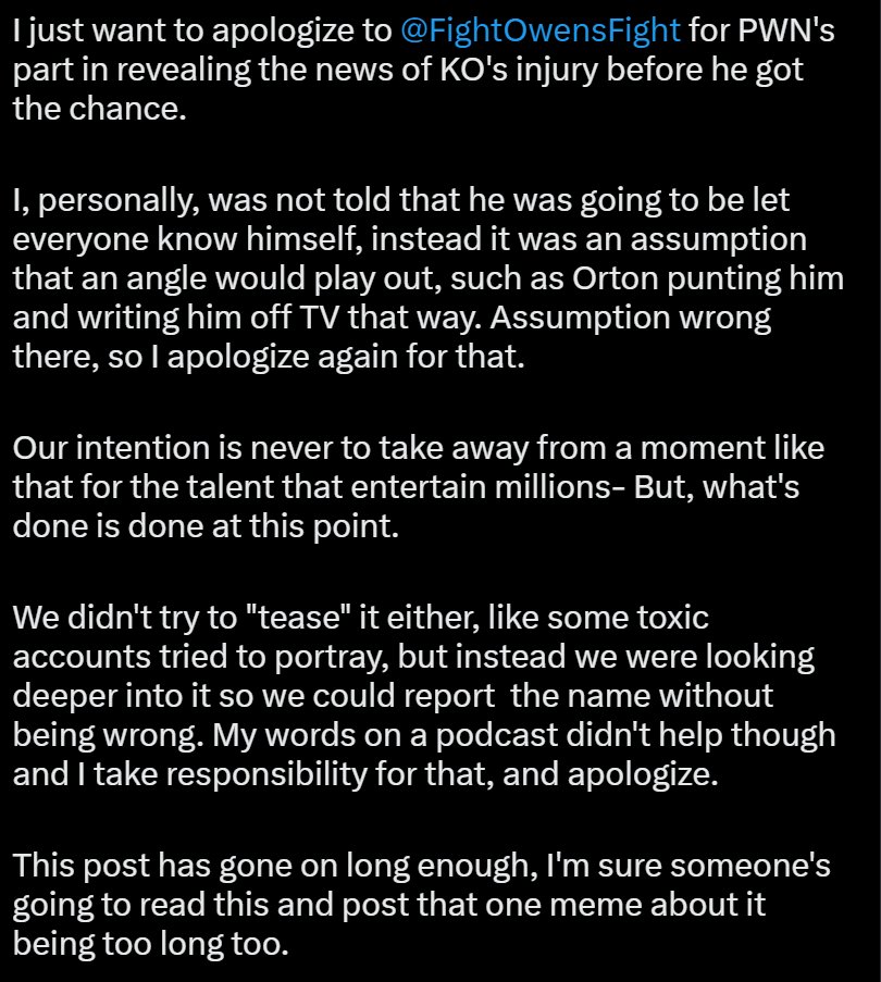 realmaskedj's tweet image. A statement from me regarding @FightOwensFight and the report that we posted.

#PWNexus #PWN #WWE