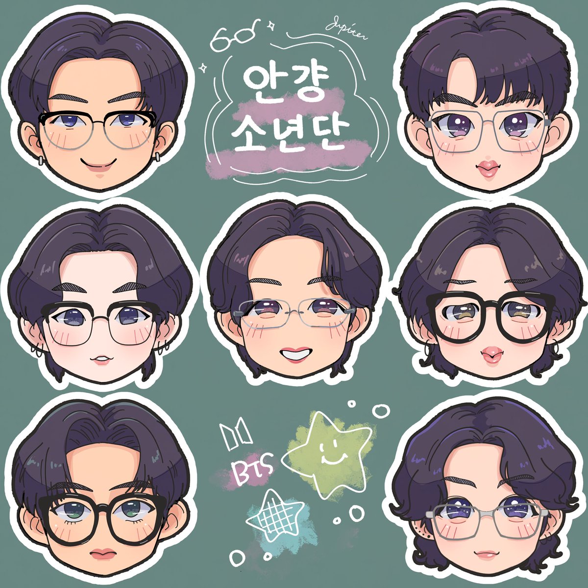 jupiter0729_bts's tweet image. みんな違ってみんないい😍めがね少年団👓✨️
 #btsfanart