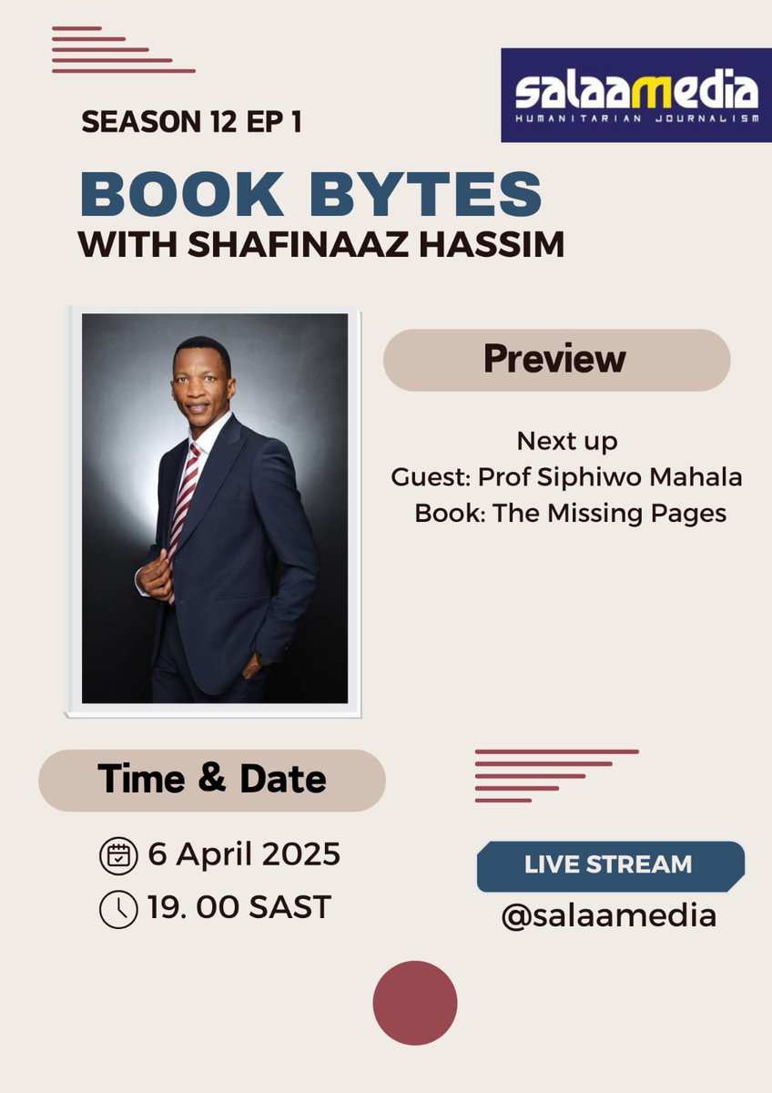 salaamedia's tweet image. #BookBytes: Shafinaaz Hassim speaks to Prof Siphiwo Mahala about the recent launch of two new books: The Missing Pages anthology and a collection of plays. We also chat about the DALRO Can Themba Merit Award which was announced at the Time of the Writer Festival last month.