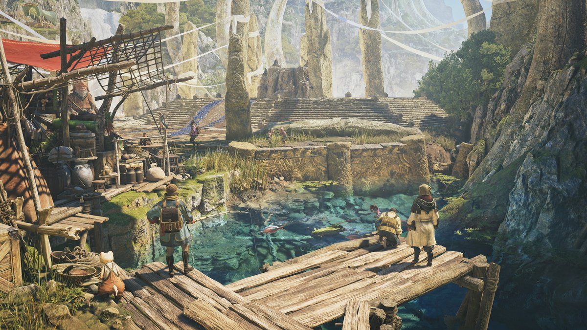 Monster Hunter Wilds Grand Hub Barrel Bowling activity area with game equipment