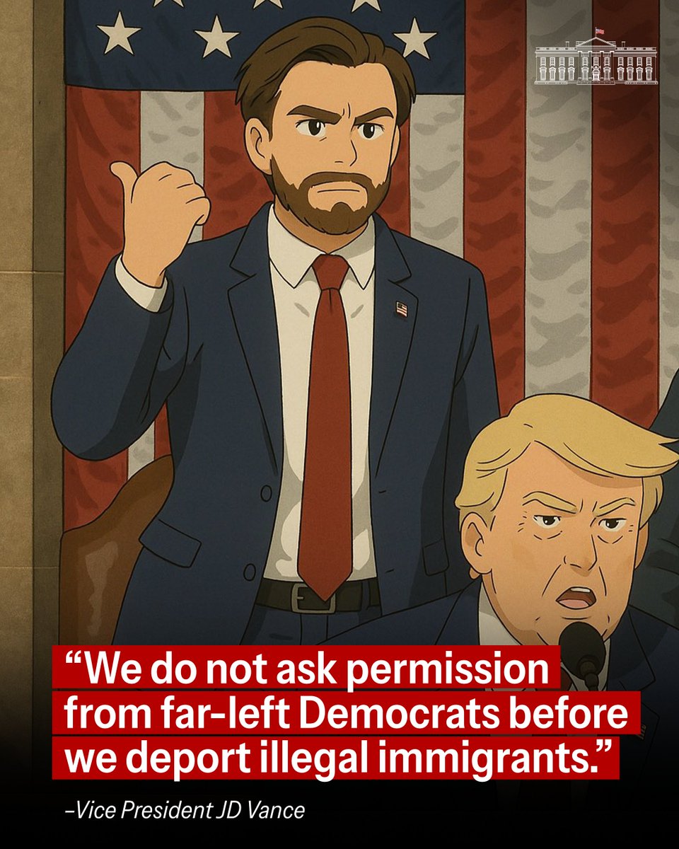 The White House (@whitehouse) on Twitter photo "WE DO NOT ASK PERMISSION FROM FAR-LEFT DEMOCRATS before we deport illegal immigrants." –<a href="/VP/">Vice President JD Vance</a> JD Vance "WE DO NOT ASK PERMISSION FROM FAR-LEFT DEMOCRATS before we deport illegal immigrants." –<a href="/VP/">Vice President JD Vance</a> JD Vance