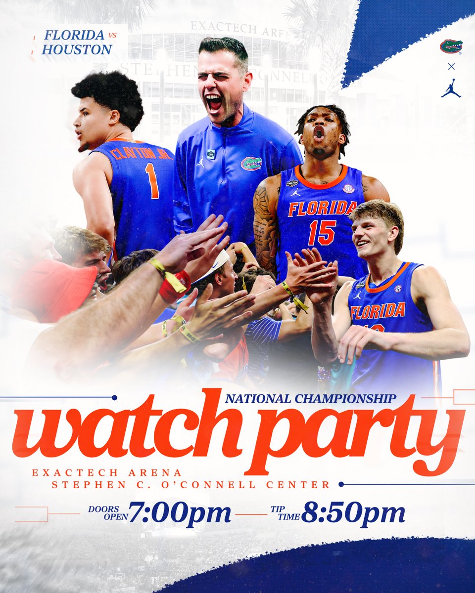 Florida Gators (@floridagators) on Twitter photo 🐊 THE GATOR BOYS ARE HEADED TO THE NATTY!
<a href="/uflorida/">Univ of Florida</a> students and Gator fans — you're invited to the National Championship Watch Party at the O’Dome! 🏀🔥
Free Admission — Tag a friend and we’ll see you there!
#GoGators | bit.ly/4i2iafm 🐊 THE GATOR BOYS ARE HEADED TO THE NATTY!
<a href="/uflorida/">Univ of Florida</a> students and Gator fans — you're invited to the National Championship Watch Party at the O’Dome! 🏀🔥
Free Admission — Tag a friend and we’ll see you there!
#GoGators | bit.ly/4i2iafm