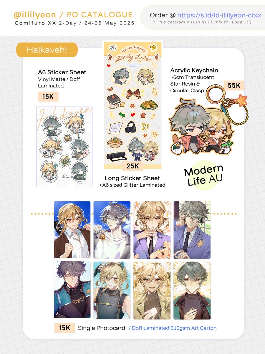 It's #CFXXcatalogue PO time! Only 1 batch for #CFXX #COMIFURO20 :)!

📅 Period: 6-20 Apr (Pickup)
✨ Giveaway: Get 100+ USD / 150K IDR worth of products by RT +♥️+ Comment this post!
🌐 GO please contact!
⬇️ PO Link &amp; Details below:

✨ Fandom: #HSR, #LaDS , #Haikaveh, #Ratiorine