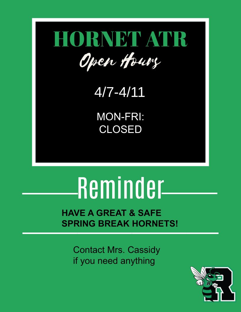 Roswell Sports Medicine (@roswellsportmed) on Twitter photo Hornets please be safe and make good decisions this week! We will see you all back on Monday April 14th!
<a href="/BaseballRoswell/">RoswellBaseball</a> <a href="/boys_soccer_RHS/">rhsboyssoccer</a> Hornets please be safe and make good decisions this week! We will see you all back on Monday April 14th!
<a href="/BaseballRoswell/">RoswellBaseball</a> <a href="/boys_soccer_RHS/">rhsboyssoccer</a>