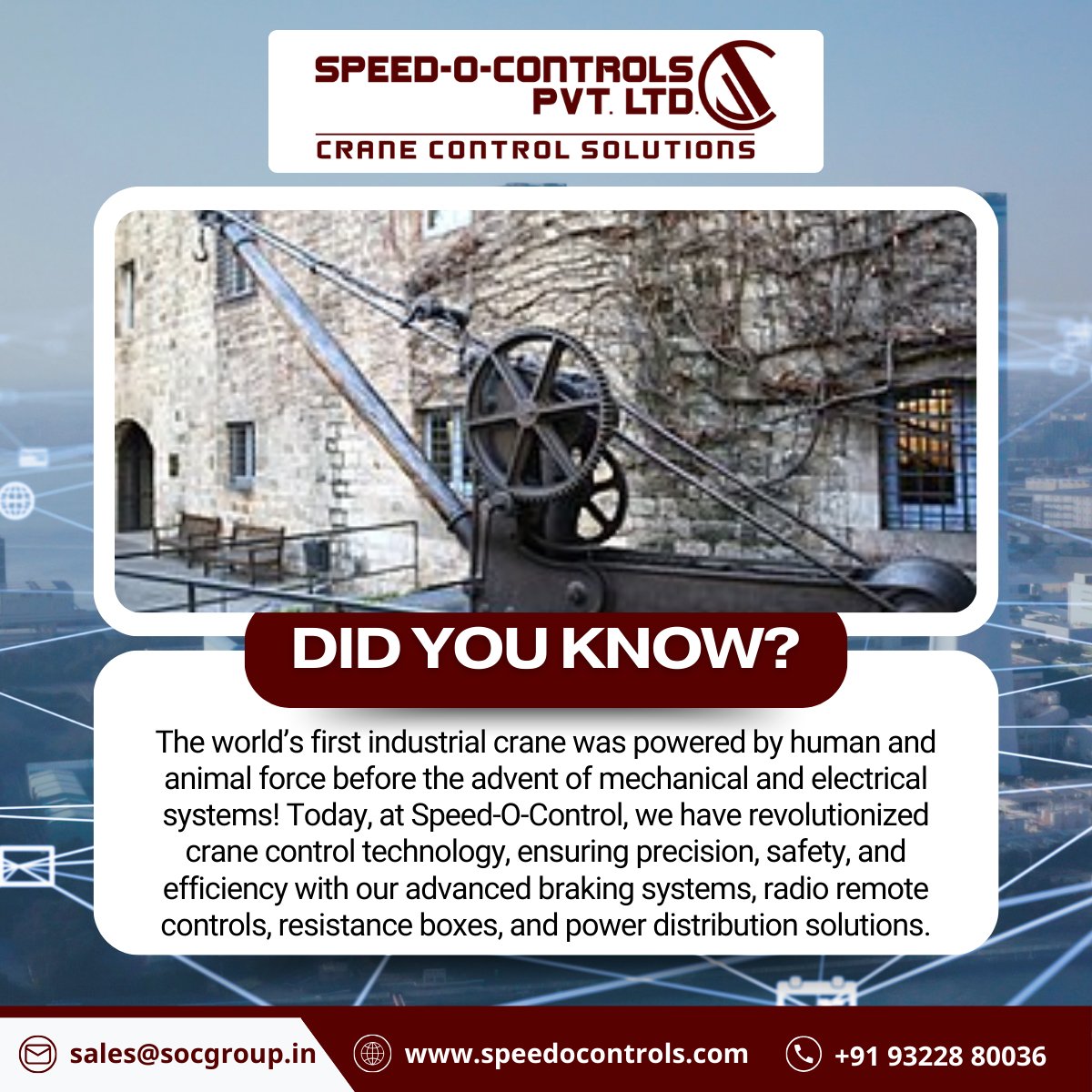 SpeedOControls's tweet image. Did you know? Early cranes relied on human/animal power! Speed-O-Control now leads with advanced, precise crane control technology. From manual to automation, we&apos;re shaping the future. #DidYouKnow #CraneTechnology #SpeedOControl