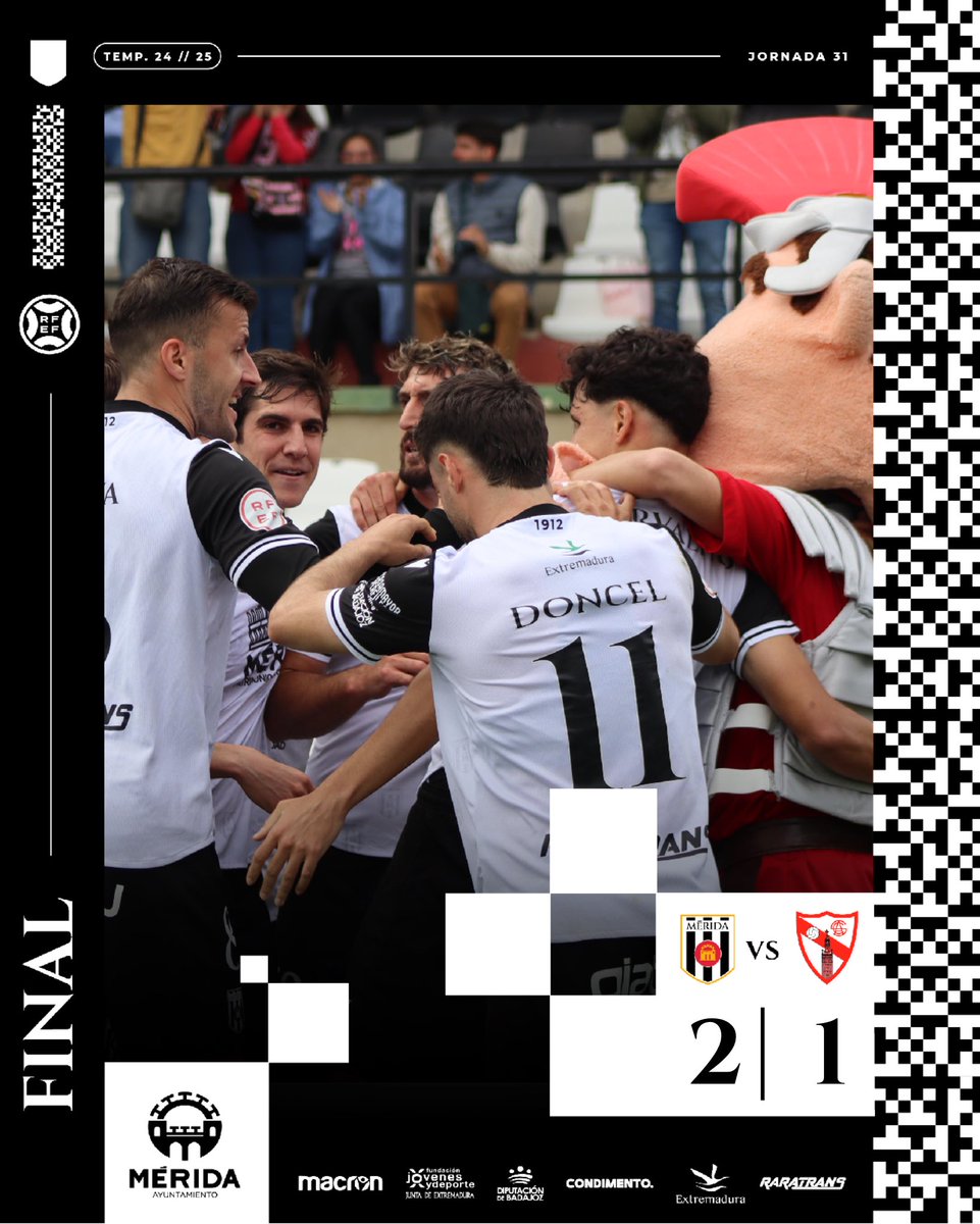 ✅ ¡FINAL! ¡FINAL! ¡𝐆𝐚𝐧𝐨́ 𝐞𝐥 𝐌𝐞́𝐫𝐢𝐝𝐚! ¡Ganó Merida! ¡Rugió el Romano! 

⚔️ ¡𝐉𝐔𝐍𝐓𝐎𝐒 𝐒𝐎𝐌𝐎𝐒 𝐈𝐌𝐏𝐀𝐑𝐀𝐁𝐋𝐄𝐒! 

<a href="/Merida_AD/">A.D. Mérida</a> 2-1 <a href="/CanteraSFC/">Sevilla Atlético y Cantera Sevilla FC</a> 

⚽️ <a href="/liberbeltran11/">Liberto Beltrán</a> 
⚽️ <a href="/javieslava_96/">Javi Eslava</a> 

#MéridaSevillaAtlético