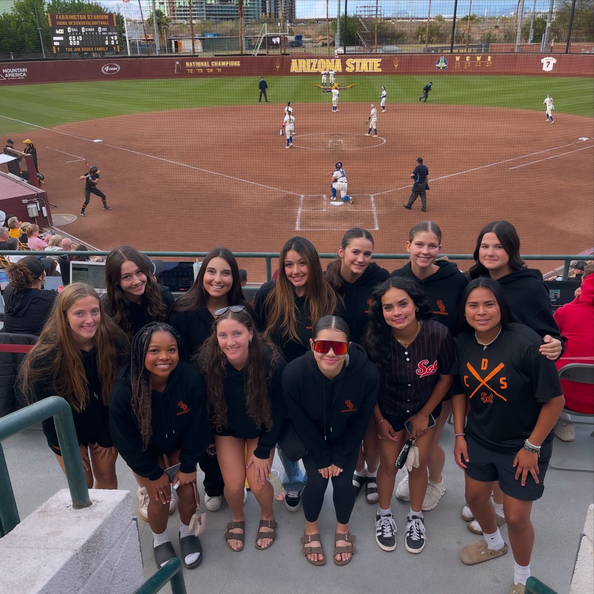 A Saturday Night spent watching the Arizona State Sun Devils take on the Kansas Jayhawks 🥎😈 #VarsityTeam #TeamBonding #CollegiateSoftball