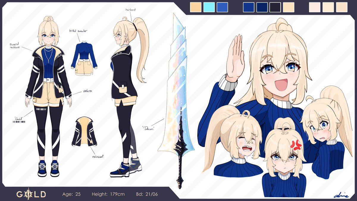 ChromVv's tweet image. ⭐️NEW REFERENCE SHEET ⭐️
Hey, this is my OC, Gold!
She uses her greatsword to hunt monsters in a post-apocalyptic world and will take on any adventure.
Her most important feature is her blonde ponytail.