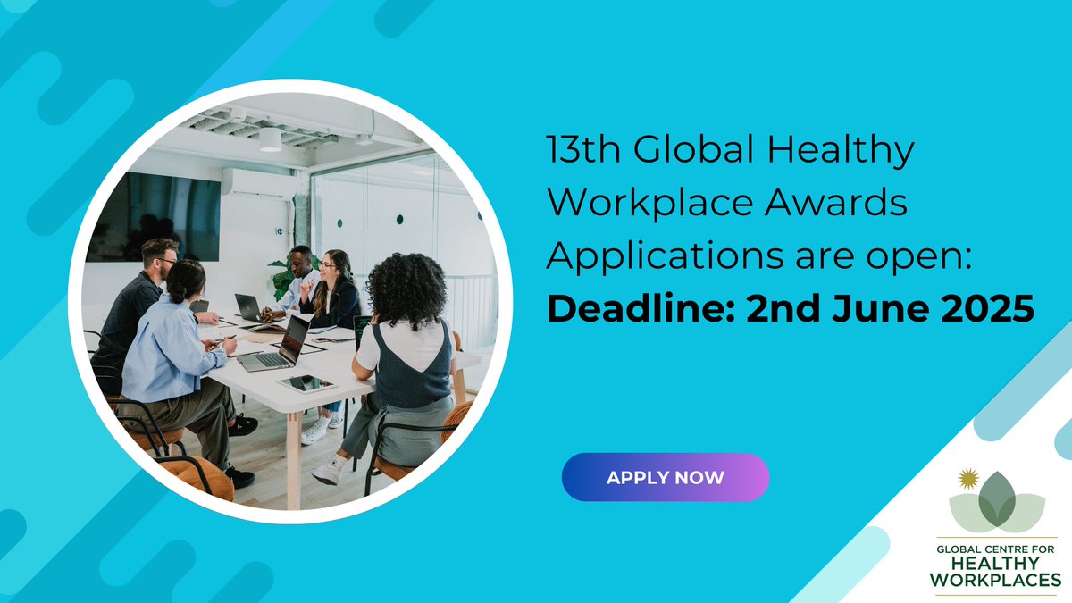 Applications for our 13th Global Healthy Workplace Awards are now open. Deadline 2nd June 2025. This year, two finalists per category will be invited to present their program in Mumbai, India. Learn more and apply here: globalhealthyworkplace.org/awards/applica…

#GHWAwards #GoodHealthGoodBusiness