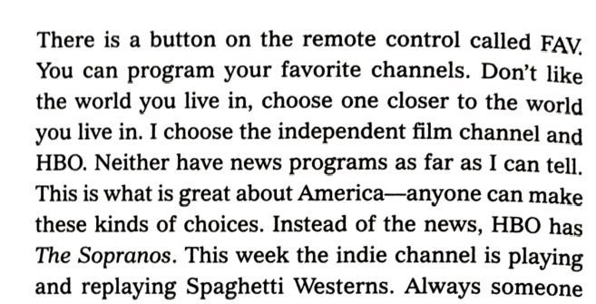 JasonAlm__'s tweet photo. The TV remote’s ‘favorite channels’ button becomes a metaphor for curated realities—no news, just Westerns and mob dramas. https://t.co/BHQglhKZfw