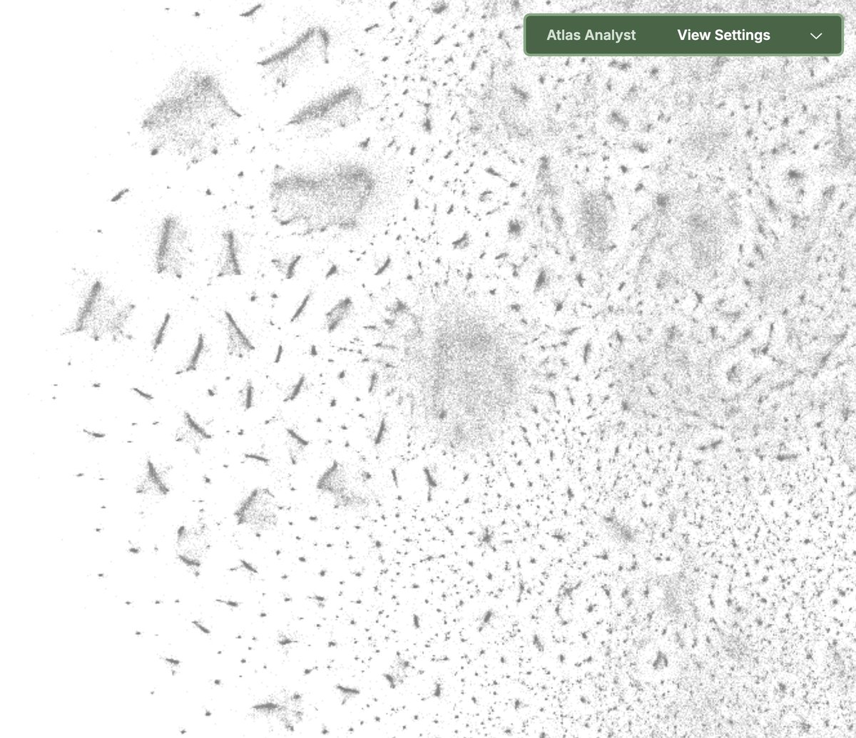 DefenderOfBasic's tweet image. we're already getting the first views of what our collective mind looks like under a nooscope! @exgenesis @nomic_ai @emergentvibe , each "clump" here is an attractor in idea space, naturally forming structures in the space between our minds