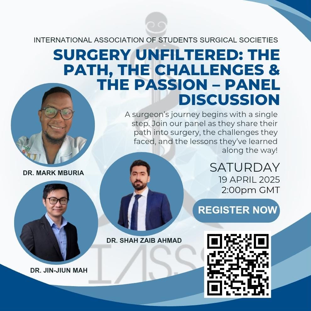 🌟 Surgery Unfiltered: The Path, The Challenges &amp; The Passion 🌟

Are you an aspiring surgeon or a young surgeon?⚕️🥼🧑‍⚕️

🗓 Date: April 19, 2025 (Saturday)
⏰ Time: 2:00 PM GMT
📍 Location: Zoom (Link will be provided upon registration)
🔗 Register Now: iasss.org/2025/04/06/sur…