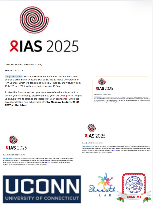 Excited to share that 3 of my abstracts were accepted at #IAS2025 in Kigali, Rwanda AND I received a fully funded scholarship to attend!

Huge thanks to <a href="/Shrestha_Lab/">Shrestha Lab at UConn</a> for this constant support
#HIV #IAS2025