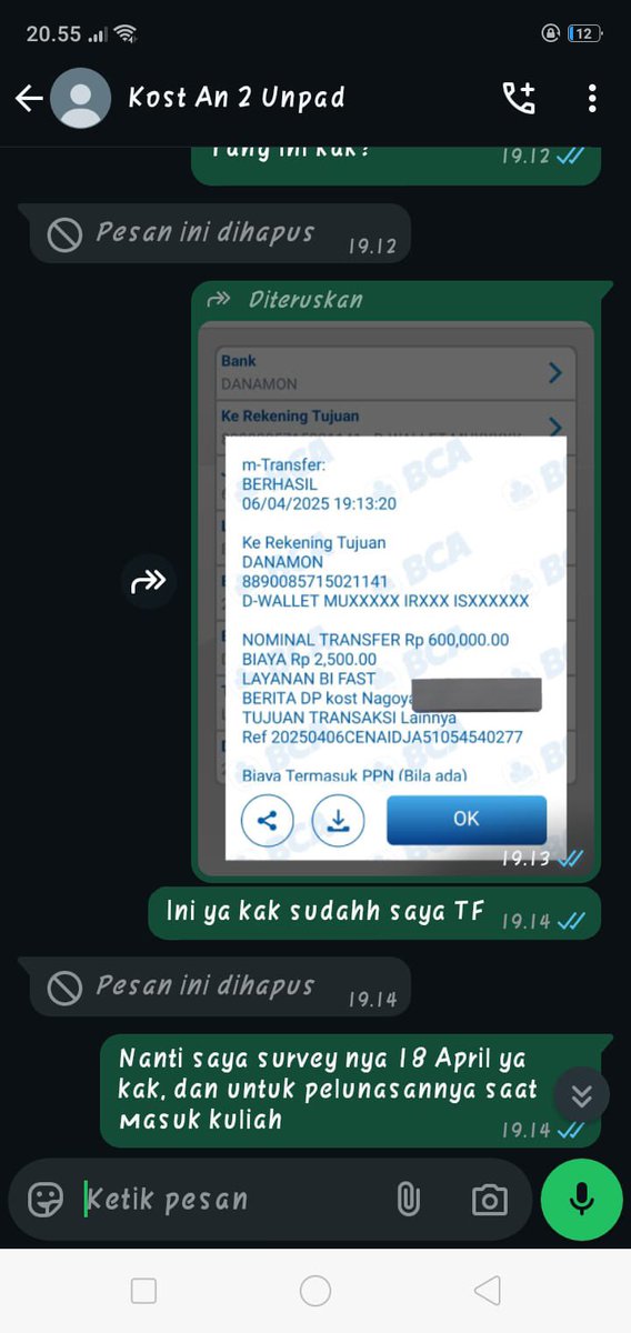 PLSS VIRALIN!!! TEMEN AK DI TIPU 1,8jt!

Jadi kronologinya...

Temen saya disuru DP dulu 600k lalu 300k untuk jaminan barang kalau misal ada yg rusak (katanya)

#jatinagor #UNPAD #penipu #kostjatinagor #viralin #viral