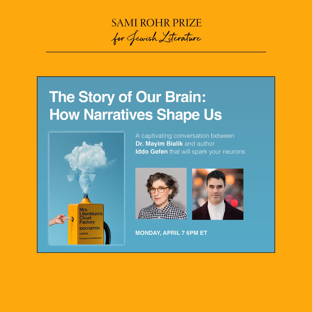 Join SRP Winner Iddo Gefen and Mayim Bialik for a conversation that will spark your neurons. 
🗓️ April 7th at 6:00 pm EST
📍 Virtual Event (Zoom)
Register for tomorrow's event and tune in live on Zoom: docs.google.com/forms/d/e/1FAI…