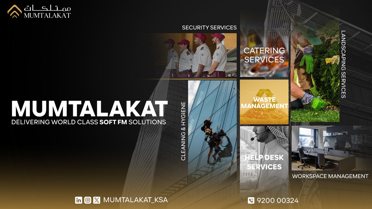 MUMTALAKAT_KSA's tweet photo. نوفر حلولاً متكاملة في إدارة المرافق تضمن الكفاءة، الأمان، والتميز في كل جانب من عملياتكم.
We provide top-tier facility management solutions that ensure efficiency, safety, and excellence in every aspect of your operations.
#IntegratedSolutions #Mumtalakat #FMExcellence https://t.co/bylUB8W8aX