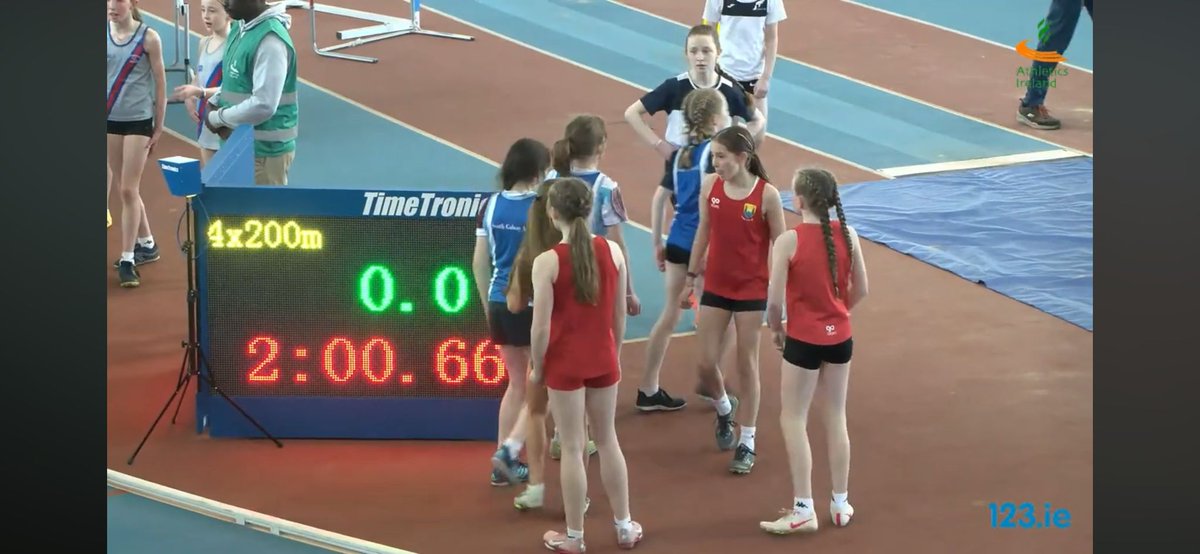Heartbreak for our super talented U12 4 × 200m relay team yesterday at the All Ireland Indoor Championships 💔

After the girls running their hearts out they were overjoyed with the Silver medals only to be denied by an objection from the club in 4th on a lane infringement.