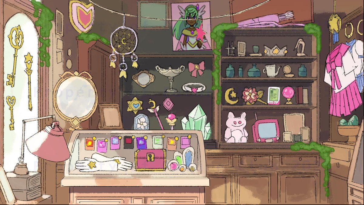 Sometimes a Magical Girl needs to change things up. It's totally okay to treat yourself to a new wand or cute outfit! 💗 

Here's some concept art of the Card Shop, where Pink would go for all the tools she needs to fight evil! 

Kickstarter Page👇 
✨// buff.ly/9GTSLTu