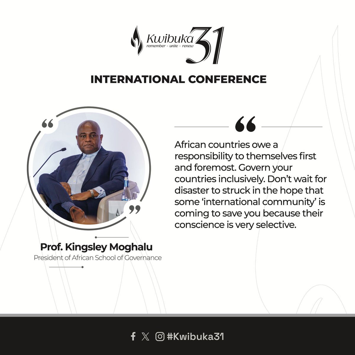 Prof. <a href="/MoghaluKingsley/">Kingsley Moghalu OON</a>, President of the African School of Governance, urges African countries to prioritize inclusive governance and self-reliance, cautioning against overdependence on a selective international community. #Kwibuka31 

youtube.com/watch?v=sz6z18…