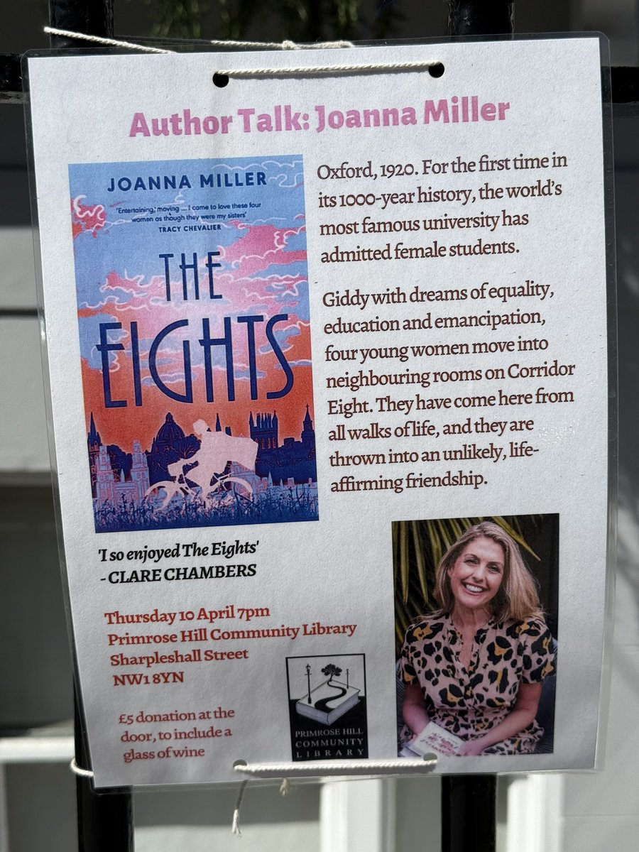 PrimroseHillHub's tweet photo. Primrose Hill this week on Thursday 10th Joanna Miller Author Talk at the library, “The Eights”!  Should be fun! #JoannaMiller #PrimroseHillCommunityLibrary #AuthorTalk #Library #PrimroseHill https://t.co/dy9mAL9e7P