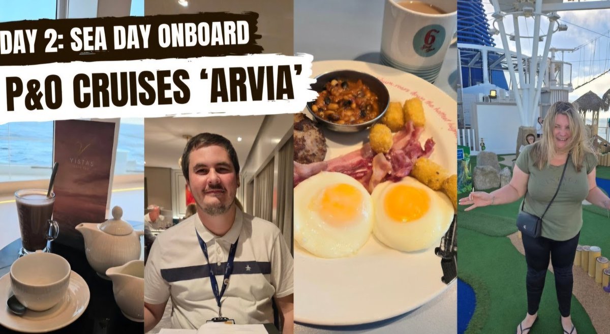 Grab a cuppa and some snacks for a full sea day onboard <a href="/pandocruises/">P&O Cruises</a> 'Arvia'. 
We ate brunch at 6th Street Diner, followed by Altitude Mini Golf in the wind and much more. Ready to watch at 6 pm. 
Thanks for all the love on our 'Embarkation Day Video' 🙌

youtube.com/@holidaywithth…