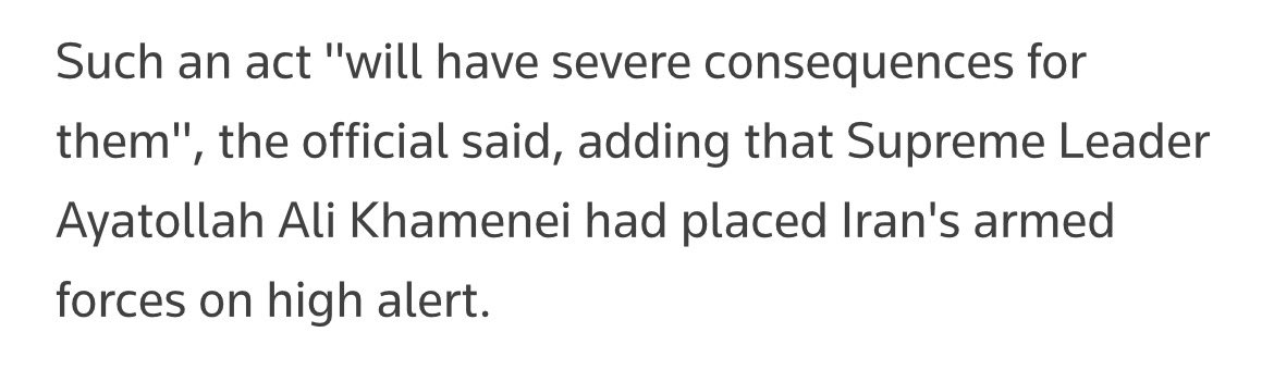 Supreme Leader Ayatollah Ali Khamenei has placed Iran's armed forces on high alert amid fears of a US and Israeli attack, a senior Iranian official tells Reuters 

reuters.com/world/middle-e…