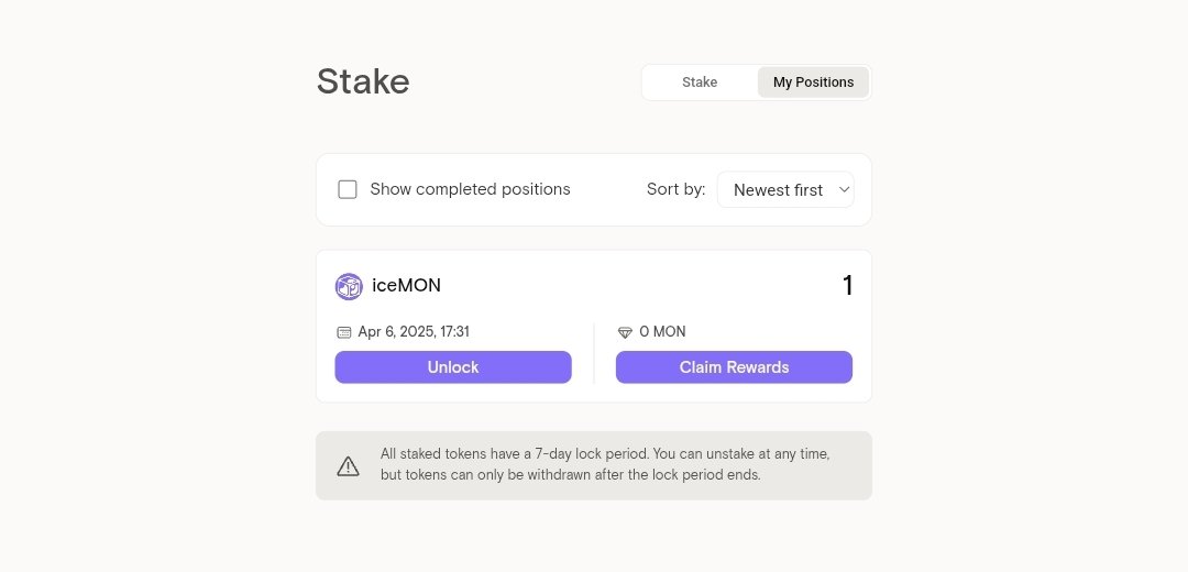 [Monad Testnet Day 46]
Another Monad Testnet Interaction You Should Do

@GlacierFi is a DeFi platform driven by <a href="/TalentumID/">Talentum</a> where you stake your favorite wrapped tokens to earn fees.

    🧑‍💻 Guide to Get Started 

- Go to: glacierfi.com
- Connect your wallet
- Navigate